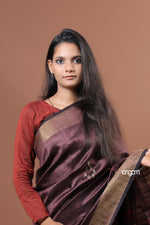 Load image into Gallery viewer, Elegant Brown Dupion Silk Saree with Gold Zari Border