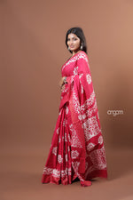 Load image into Gallery viewer, Kolika Red Mercerised Cotton Saree with Elegant White Prints