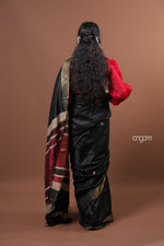 Load image into Gallery viewer, Elegant Black Dupion Silk Saree with Golden Border for Women