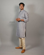 Load image into Gallery viewer, Light Grey Cotton Viscose Kurta for Men – Festive Wear