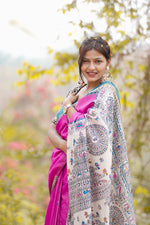 Load image into Gallery viewer, Pink and Blue Malbari Silk Saree with Elephant Motifs