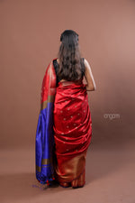 Load image into Gallery viewer, Vibrant Red and Blue Art Dupion Silk Saree with Zari