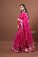 Load image into Gallery viewer, Hot Pink Organza Saree with Zari Border – Festive Elegance