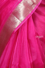Load image into Gallery viewer, Hot Pink Organza Saree with Zari Border – Festive Elegance