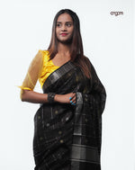 Load image into Gallery viewer, Elegant Black and Gold Liva Saree with Subtle Checkered Design