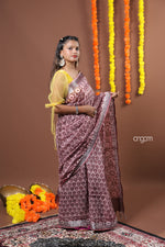 Load image into Gallery viewer, Maroon Cotton Slub Saree with Intricate Print and Silver Border