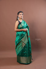 Load image into Gallery viewer, Elegant Green Art Dupion Silk Saree with Golden Zari Work