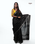Load image into Gallery viewer, Elegant Black and Gold Liva Saree with Subtle Checkered Design