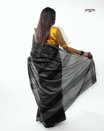 Load image into Gallery viewer, Elegant Black and Gold Liva Saree with Subtle Checkered Design