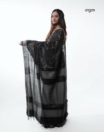 Load image into Gallery viewer, Elegant Black and Gold Liva Saree with Subtle Checkered Design