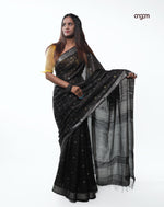 Load image into Gallery viewer, Elegant Black and Gold Liva Saree with Subtle Checkered Design