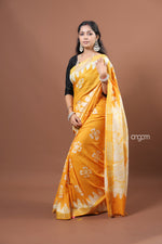 Load image into Gallery viewer, Radiant Yellow Cotton Slub Saree with Handcrafted White Floral Prints