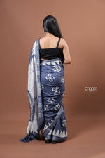 Load image into Gallery viewer, Elegant Blue Cotton Slub Saree with Handcrafted White Batik Prints