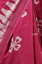 Load image into Gallery viewer, Elegant Pink Cotton Slub Saree with White Handcrafted Batik Prints