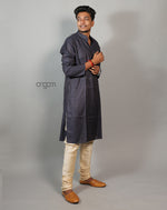Load image into Gallery viewer, Black Striped Cotton Viscose Kurta for Men – Elegant Ethnic Wear