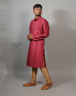 Load image into Gallery viewer, Solid Maroon Cotton Viscose Kurta for Men – Festive Wear