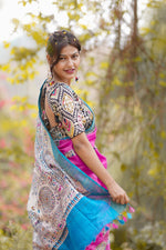 Load image into Gallery viewer, Pink and Blue Malbari Silk Saree with Elephant Motifs