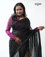 Load image into Gallery viewer, Classic Black Linen Saree with Elegant Sheer Texture and Border