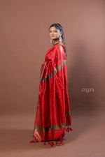 Load image into Gallery viewer, Stunning Red Art Dupion Silk Saree with Golden Zari Border