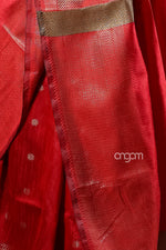 Load image into Gallery viewer, Stunning Red Art Dupion Silk Saree with Golden Zari Border