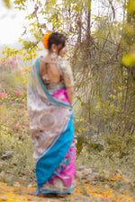Load image into Gallery viewer, Pink and Blue Malbari Silk Saree with Elephant Motifs