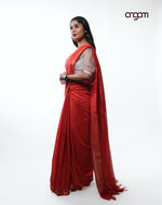 Load image into Gallery viewer, Graceful Red Liva Saree with Subtle Golden Border and Checks