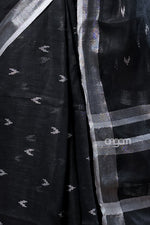 Load image into Gallery viewer, Elegant Black Linen Saree with Silver Border and Subtle Motifs