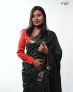 Load image into Gallery viewer, Elegant Dark Green Liva Saree with Golden Zari Motifs & Border