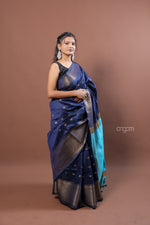 Load image into Gallery viewer, Elegant Blue Art Dupion Silk Saree with Contrast Pallu Design
