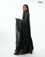 Load image into Gallery viewer, Elegant Dark Green Liva Saree with Golden Zari Motifs & Border