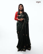 Load image into Gallery viewer, Elegant Dark Green Liva Saree with Golden Zari Motifs & Border