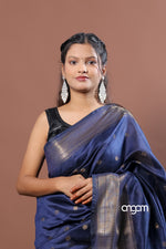 Load image into Gallery viewer, Elegant Blue Art Dupion Silk Saree with Contrast Pallu Design