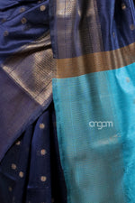 Load image into Gallery viewer, Elegant Blue Art Dupion Silk Saree with Contrast Pallu Design