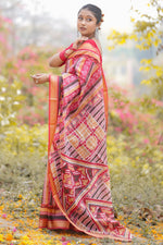 Load image into Gallery viewer, Elegant Red Malbari Silk Saree with Traditional Tribal Patterns