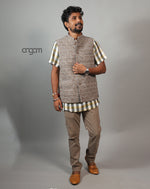 Load image into Gallery viewer, Kolika Linen Nehru Jacket with Textured Weave Design