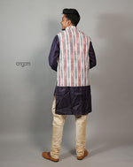 Load image into Gallery viewer, Elegant White and Red Ikat Nehru Jacket for Men