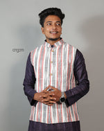 Load image into Gallery viewer, Elegant White and Red Ikat Nehru Jacket for Men