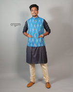 Load image into Gallery viewer, Stylish Blue Ikat Nehru Jacket for Men – Ethnic Wear