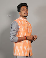 Load image into Gallery viewer, Stylish Orange Ikat Nehru Jacket for Men – Ethnic Wear
