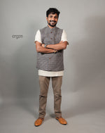 Load image into Gallery viewer, Kolika Linen Nehru Jacket in Classic Checkered Design