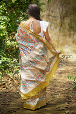 Load image into Gallery viewer, Pure Silk Yellow Madhubani Print Handcrafted Saree
