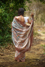 Load image into Gallery viewer, Brown Bhagalpuri Silk Saree With Madhubani Art