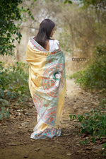 Load image into Gallery viewer, Yellow Silk Saree With Madhubani Print Elegance