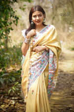 Load image into Gallery viewer, Yellow Silk Saree With Madhubani Print Elegance