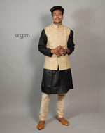 Load image into Gallery viewer, Classic Beige Handwoven Nehru Jacket for Men – Ethnic Wear
