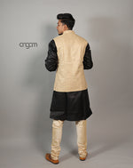 Load image into Gallery viewer, Classic Beige Handwoven Nehru Jacket for Men – Ethnic Wear