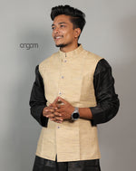 Load image into Gallery viewer, Classic Beige Handwoven Nehru Jacket for Men – Ethnic Wear