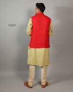 Load image into Gallery viewer, Elegant Red Cotton Nehru Jacket for Men – Ethnic Wear