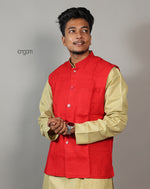 Load image into Gallery viewer, Elegant Red Cotton Nehru Jacket for Men – Ethnic Wear