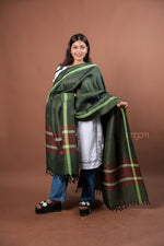 Load image into Gallery viewer, Olive Green Kolika Cotton Linen Dupatta with Woven Checks
